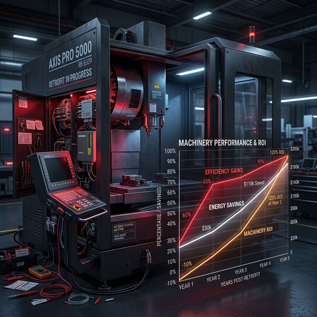 CNC Retrofit ROI analysis and efficiency charts screen